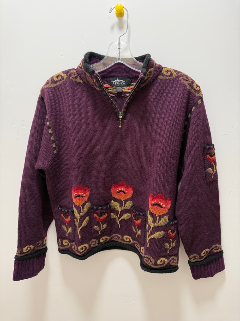 Icelandic Designs Purple Floral Half-Zip Turtleneck Sweater